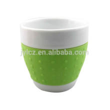 Tasse de cappuccino de tasse de forme du ventre 220cc avec la bande de silicone